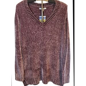 Orvis Women's XL Chenille Knit Pullover Sweater V-Neck Purple Long Sleeve NWT